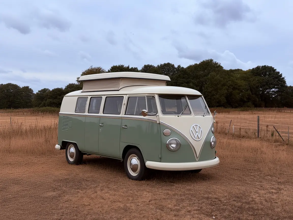 A campervan parked on the camping field