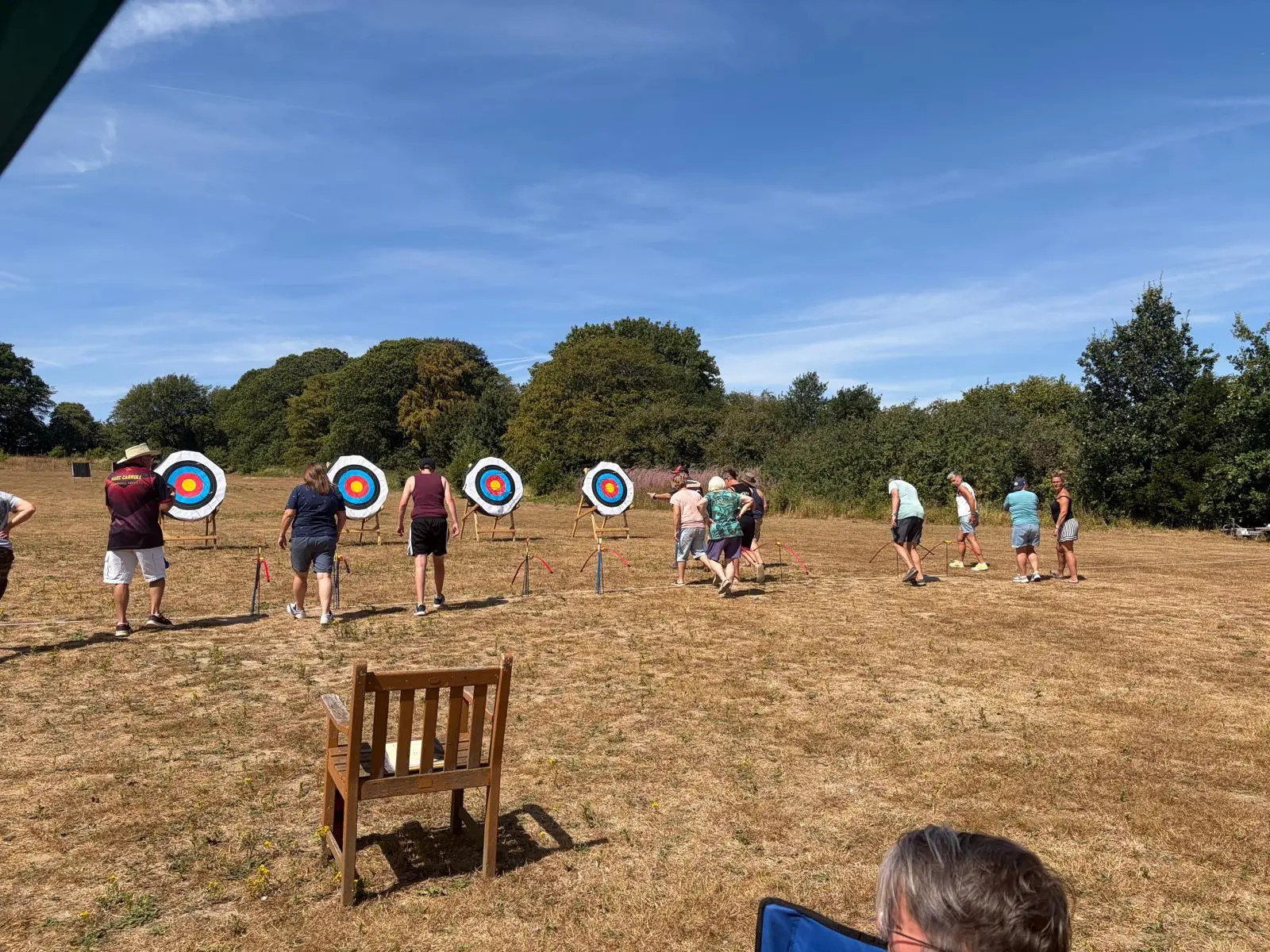 Archery targets set out on the field on a sunny day